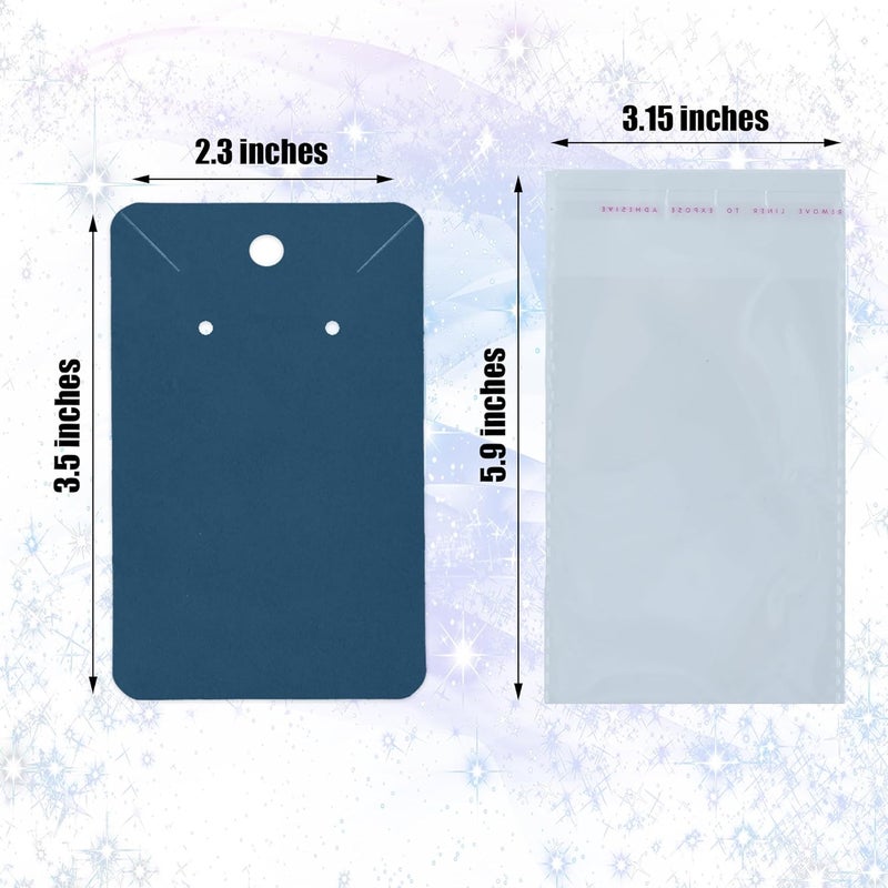 Twavang Blue Earring Display Cards with 100Pcs Earring Holder Cards, 200 Pcs Ear Backs and 100Pcs Jewelry Packaging Bag for Earrings Necklace Jewelry Display (3.5" x 2.3" Inches) - Image 2